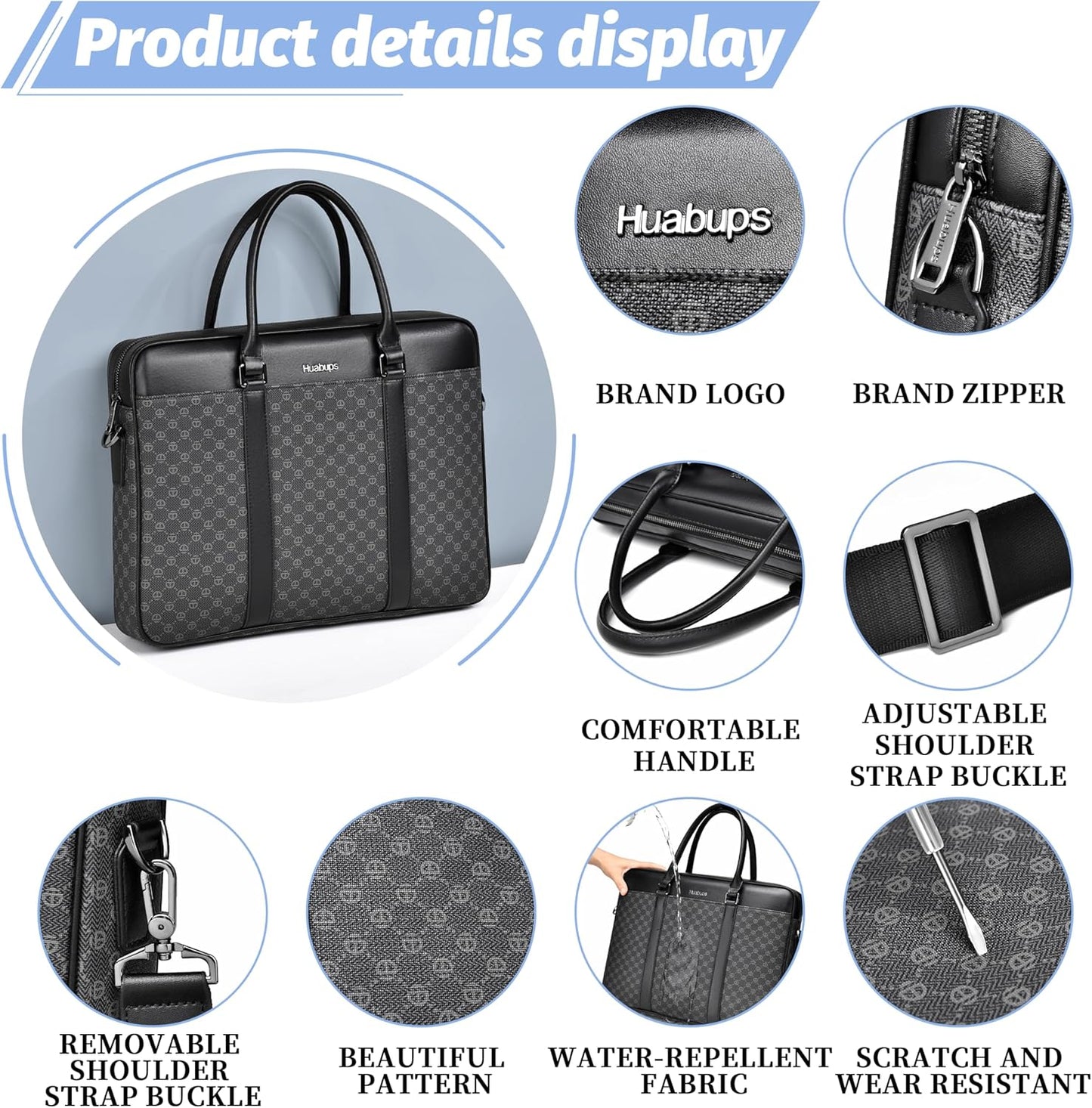 FSD. WG Business Bag Leather Messenger Bag Water Resistant Business Travel Briefcase Handbag Briefcase for Men