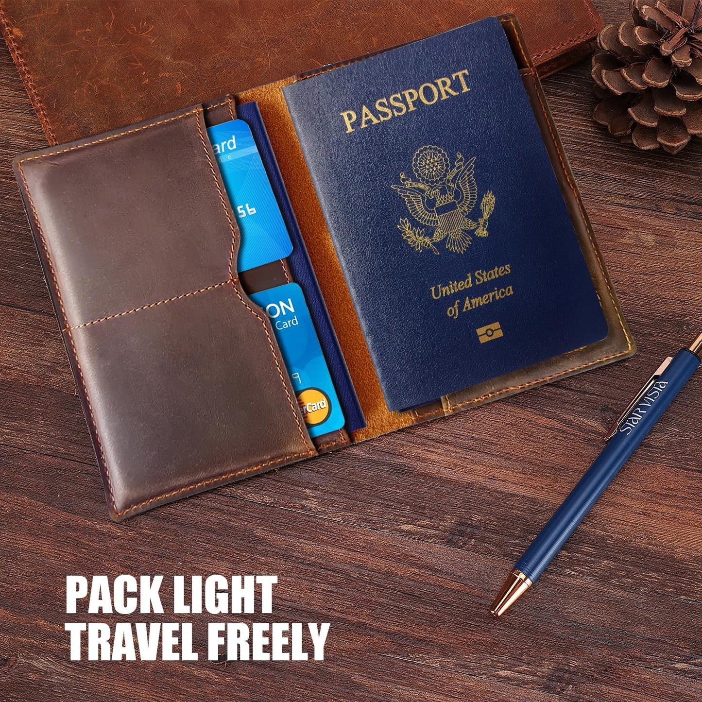 STAR VISTA Albatross Leather Travel Passport Holder, Minimalist Design, Full Grain Leather Case for