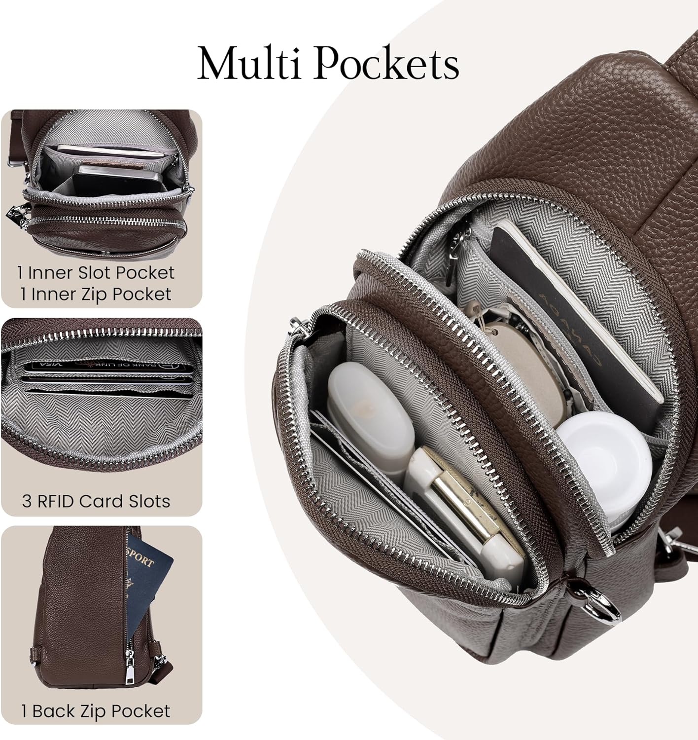 befen Genuine Leather Small Sling Bag for Women Anti-Theft Crossbody Chest Bags Fanny Packs for Travel with RFID Card Slots