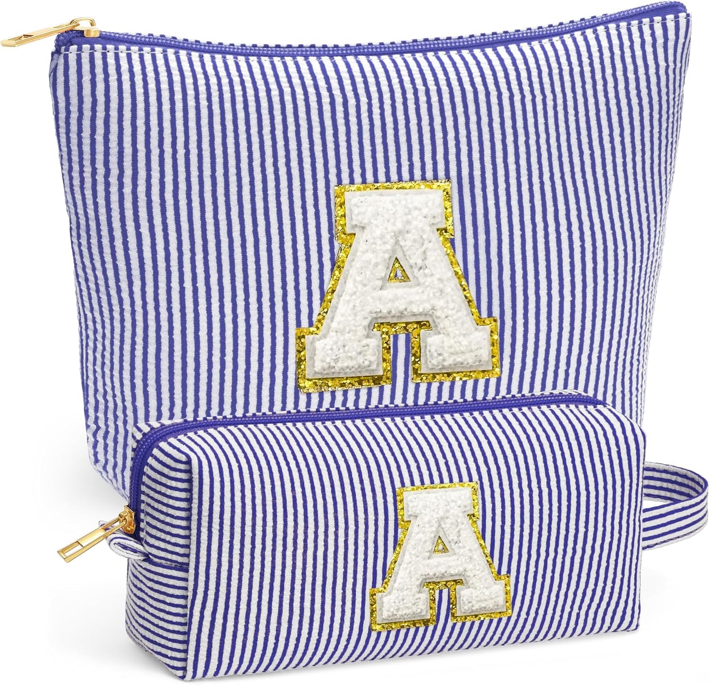 Teacher Christmas Gifts for Women - Teacher Appreciation Gifts, 2025 Xmas Birthday Gift for Teachers, Initial Makeup Bag for Teachers, Blue Letter A