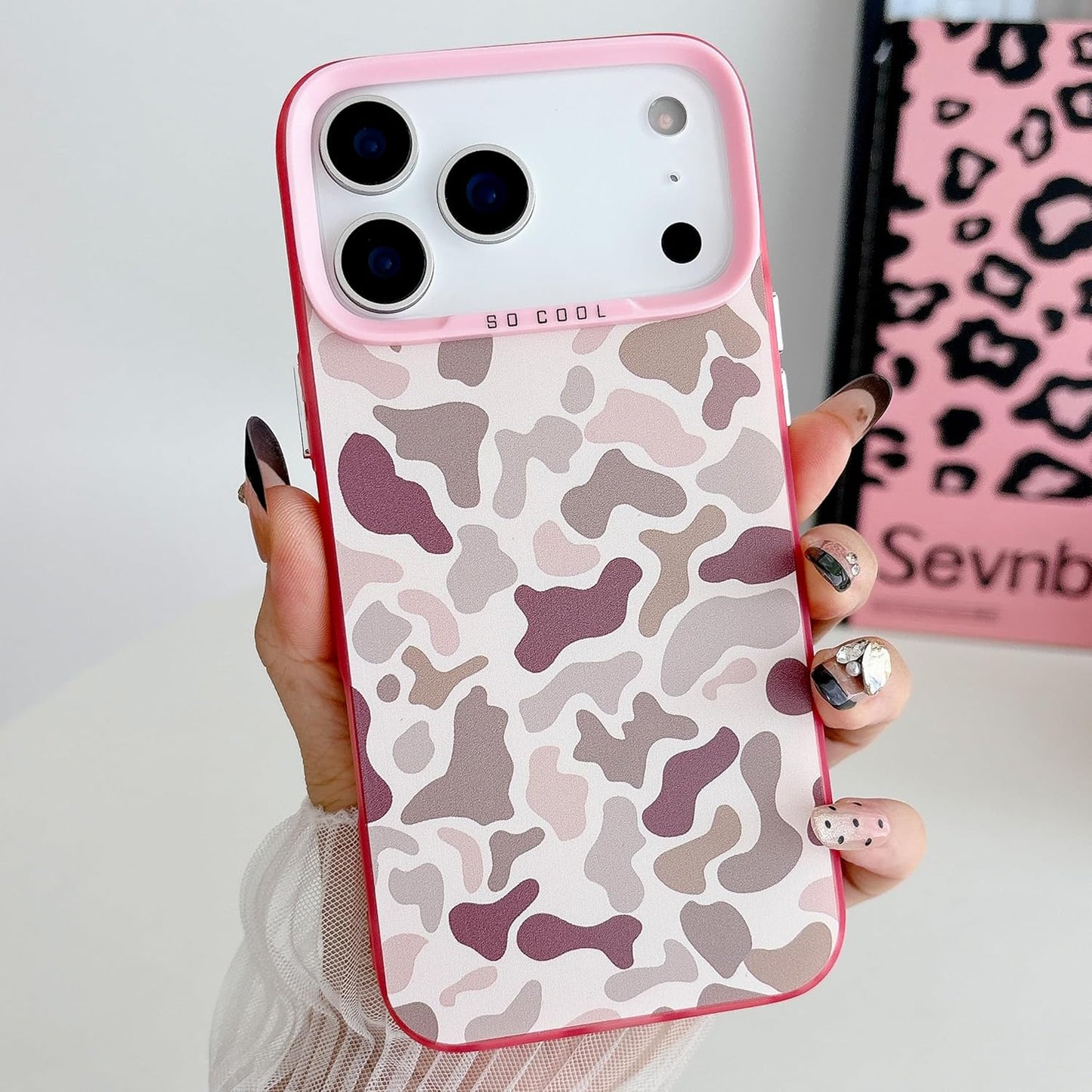 for iPhone 17 Pro Case, Vintage Camo Pattern Design for Men Boys Teens, Cool Camouflage Shockproof Protective Cover for Girls Women - Pink