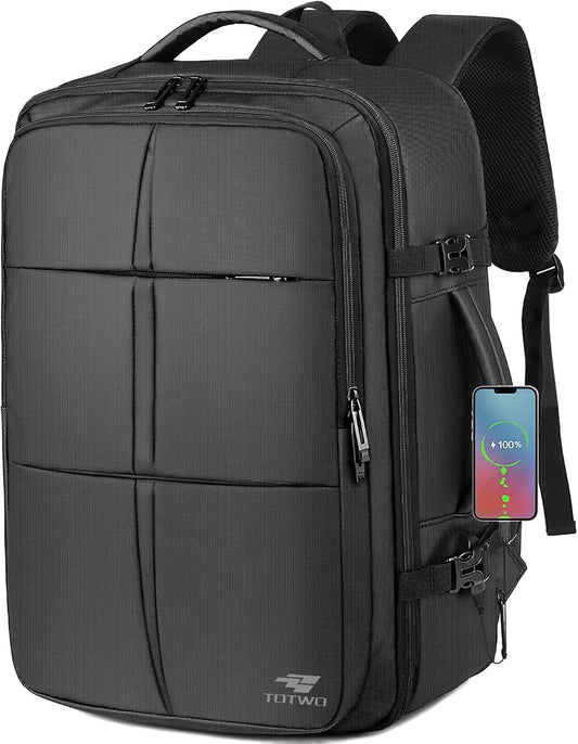 TOTWO Travel Backpack, Extra Large 55L Carry On Backpack Flight Approved with USB Charging Port, Expandable Waterproof Business Luggage Casual Bag Fits 18.4 Inch Laptops, Travel Gifts for Men Women