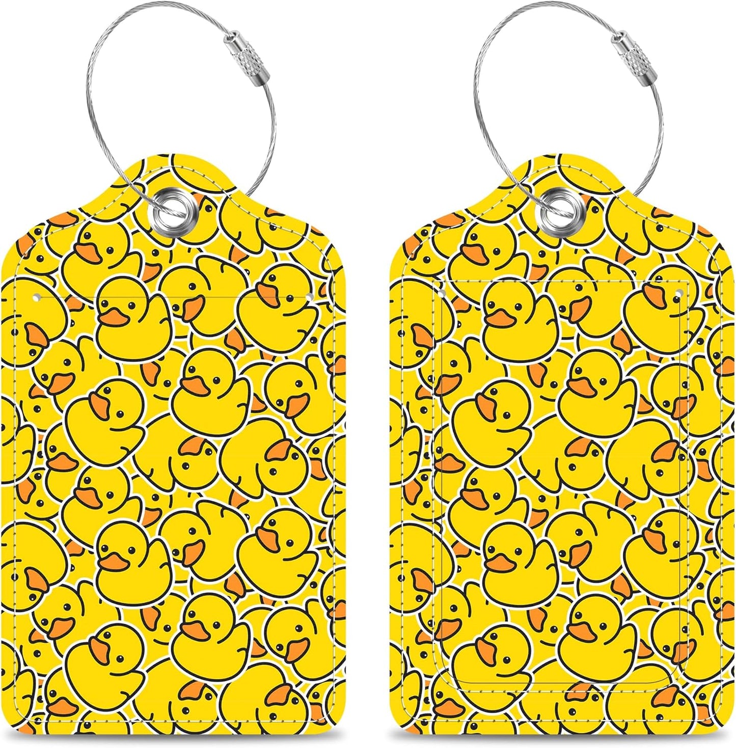 Cartoon Rubber Ducky Isolated Luggage Tags 2PCS PU Leather Suitcases Tag with Stainless Steel Loop and Privacy Name Address Cover Label Card for Women Men Travel
