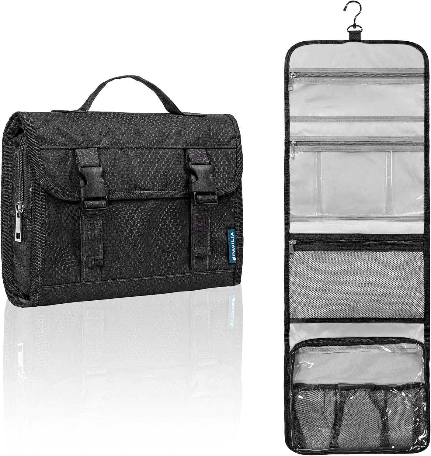 PAVILIA Travel Hanging Toiletry Bag for Women Men, Large Capacity Makeup Bag Kit, Waterproof