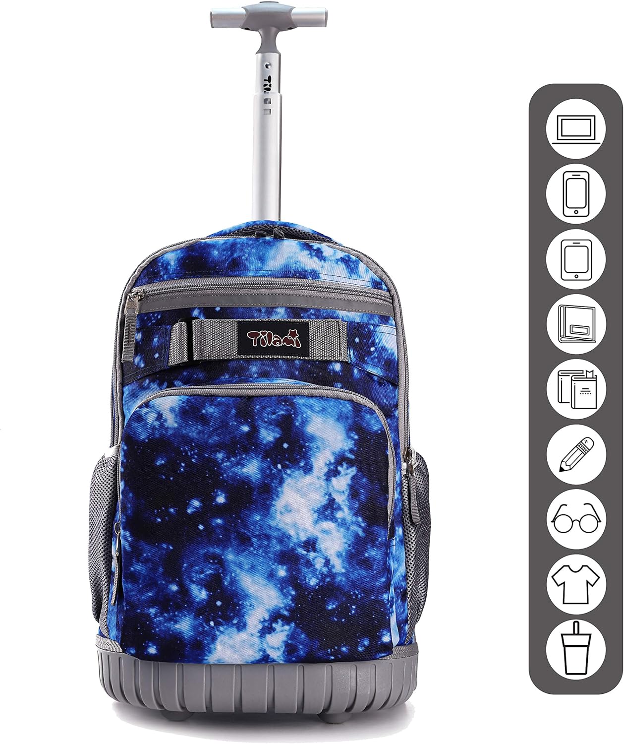 Tilami Rolling Backpack 18 inch Wheeled Laptop Backpack School College Student Travel Trip Boys and Girls, Galaxy Blue