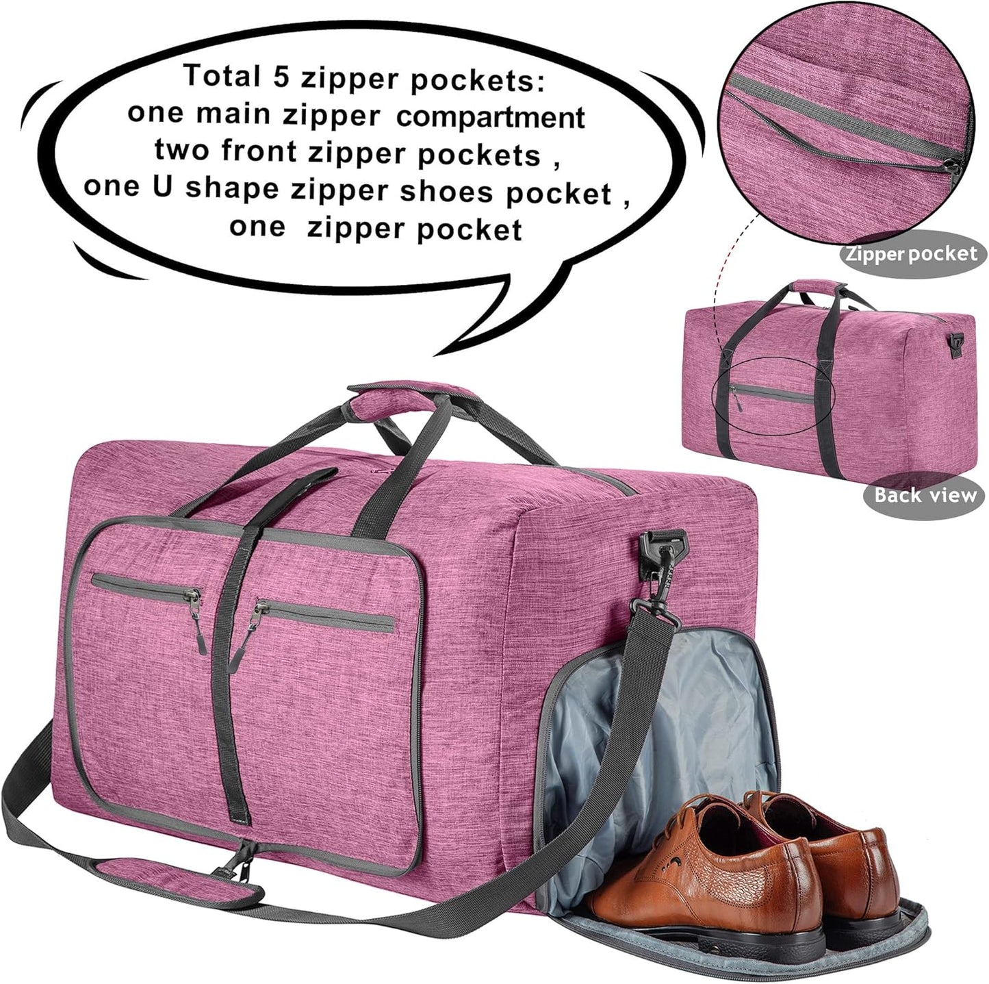 Vomgomfom 65L/85L/115L Foldable Travel Duffle Bag, Lightweight Checked Luggage with Shoe