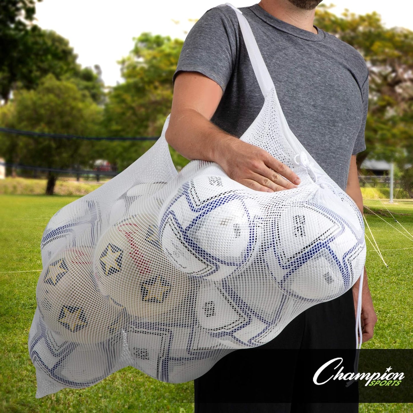 Champion Sports Mesh Equipment Bag – Heavy-Duty Nylon Drawstring Bag with Lock & ID Tag, Breathable