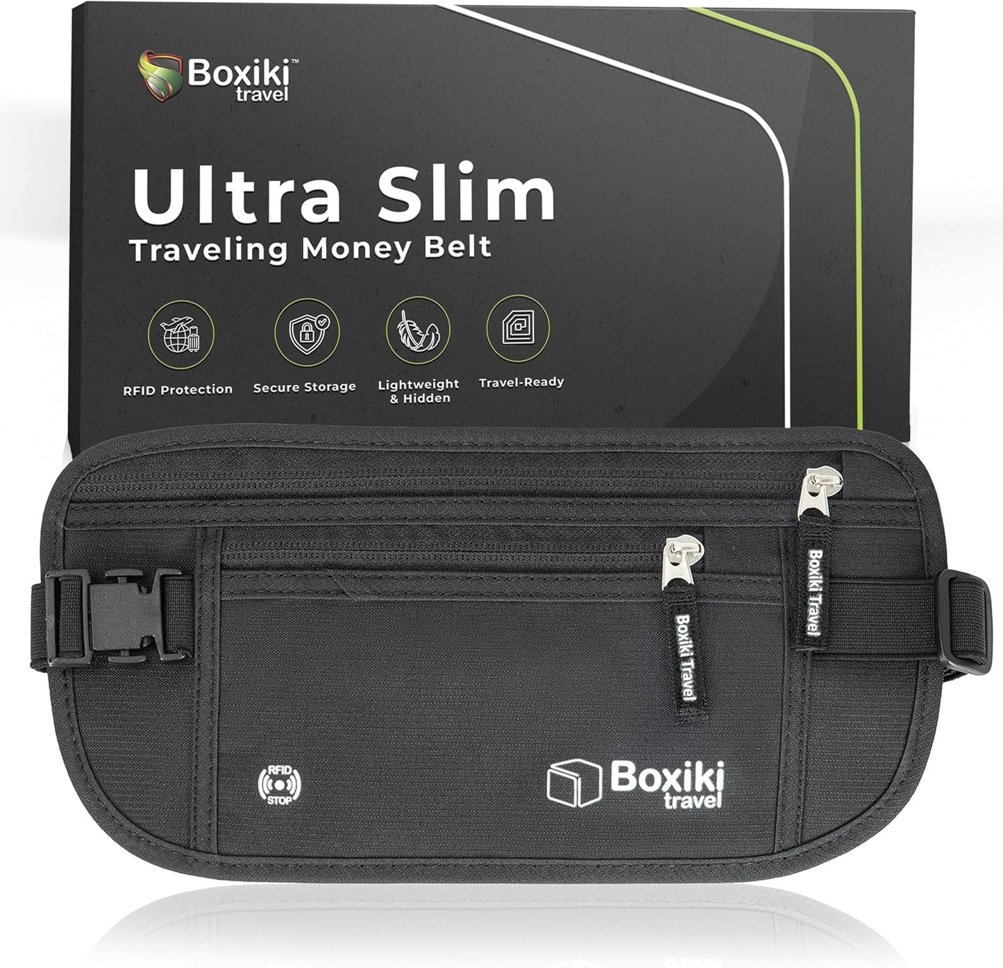 Money Belt for Travel with RFID Blocking Technology - Hidden Travel Money Pouch for Cash, Credit Cards, Passport, and Travel Valuables - Secure Water Resistant Money Belt for Men and Women - Black