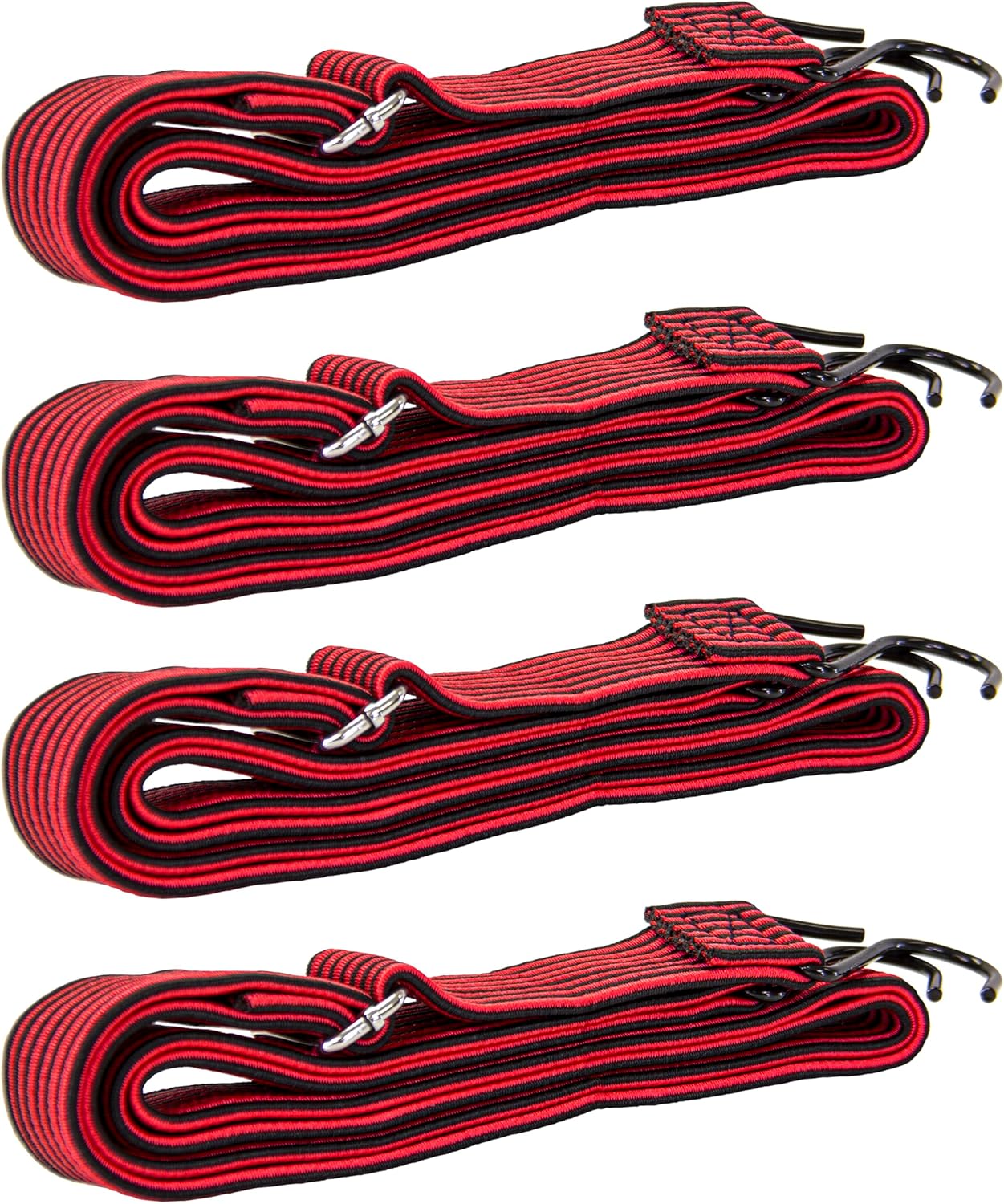 dbest products Trolley Dolly High-Tension Power Adjustable 63' Flat Bungee Cord 4 Pack with Hooks and Buckle Heavy Duty Elastic Strap Max Stretch Tie Downs Moving Outdoor