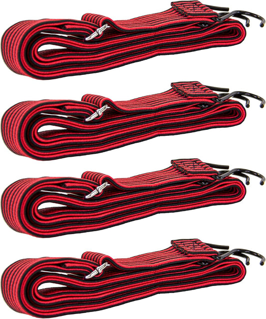 dbest products Trolley Dolly High-Tension Power Adjustable 63' Flat Bungee Cord 4 Pack with Hooks and Buckle Heavy Duty Elastic Strap Max Stretch Tie Downs Moving Outdoor