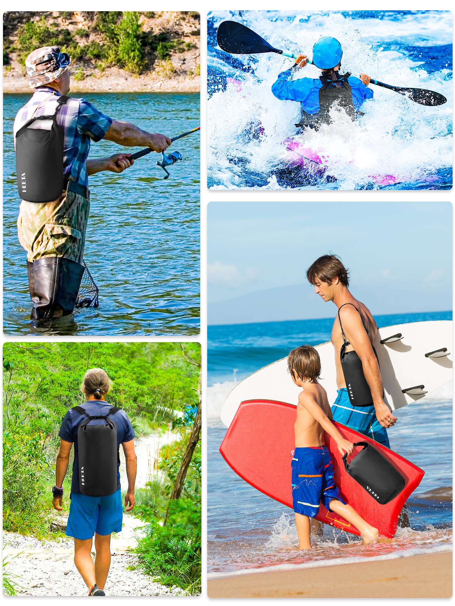HEETA Waterproof Dry Bag for Women Men, Roll Top Lightweight Dry Storage Bag Backpack with