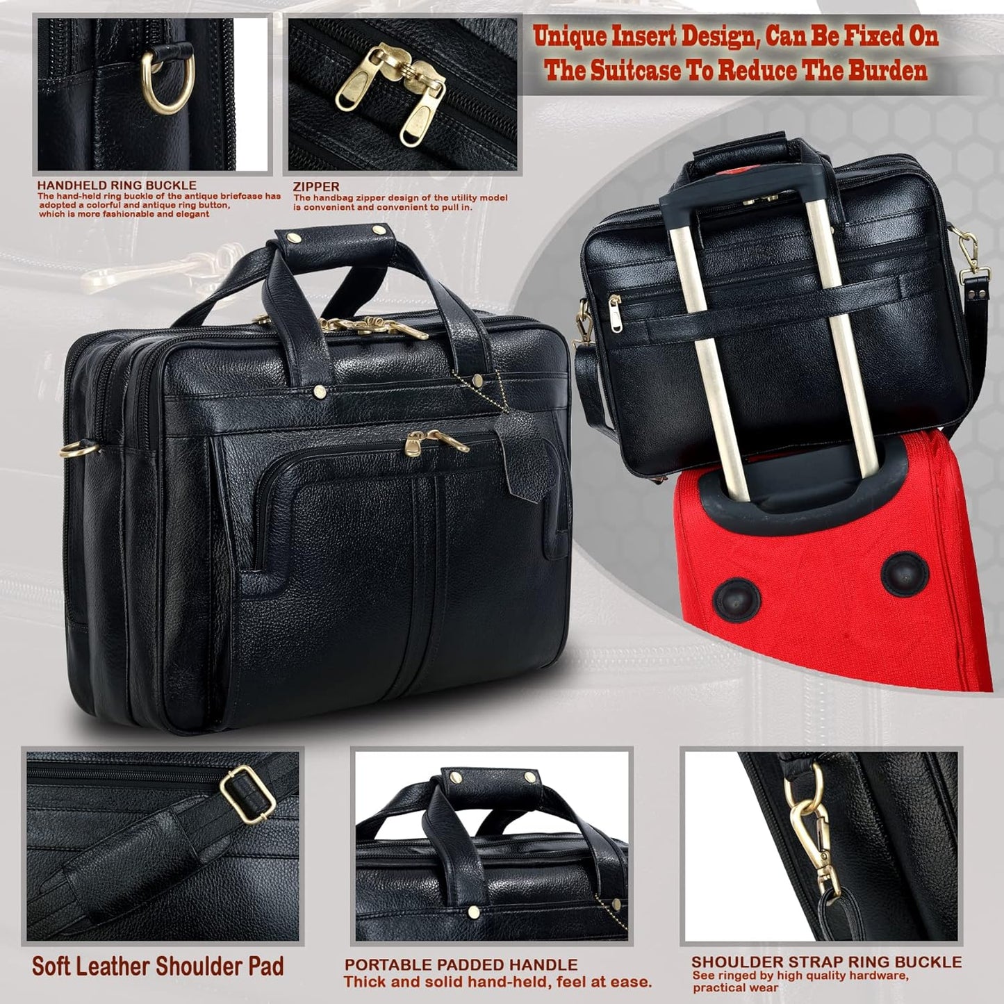 Full Grain Leather 16 Inch Briefcases Laptop Shoulder Bags for Men and Women Business Work Bag Leather Satchel Bag