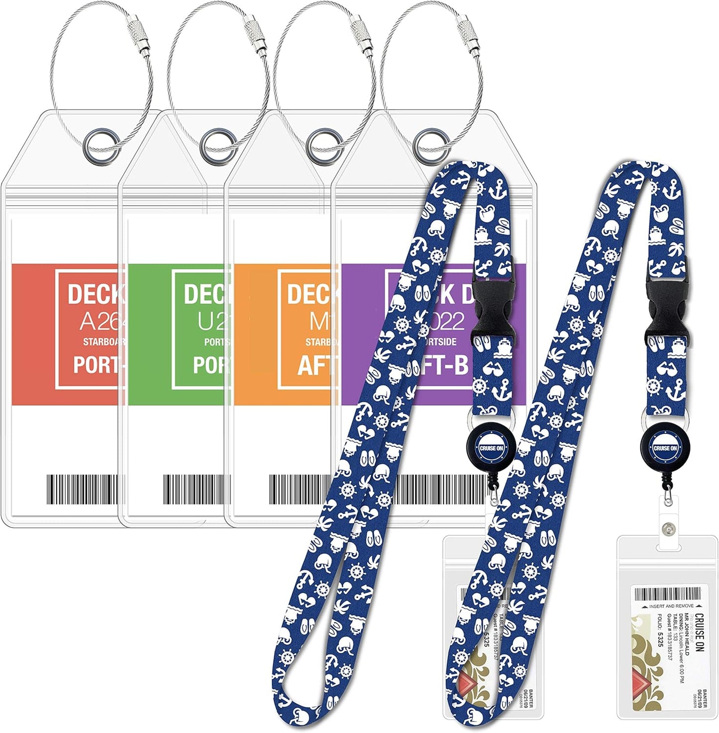 Carnival Cruise Luggage Tag Holders (4 Pack) & Lanyards (2 Pack), Large, Clear & Waterproof, Cruise Essentials 2025-2026 for Ship Cards & Baggage – Durable Travel Accessories (Blue)