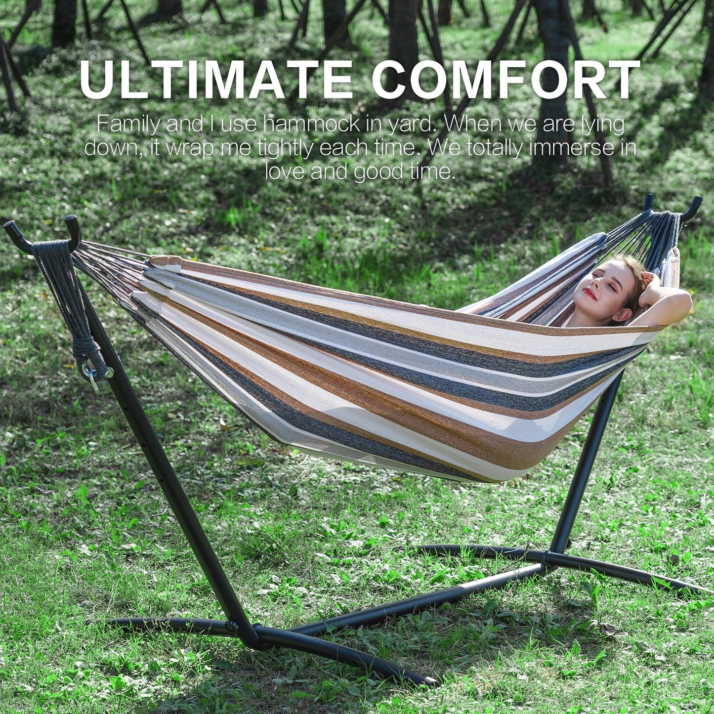 PNAEUT Double Hammock with Stand for Outside, Heavy-Duty, Portable (Coffee)