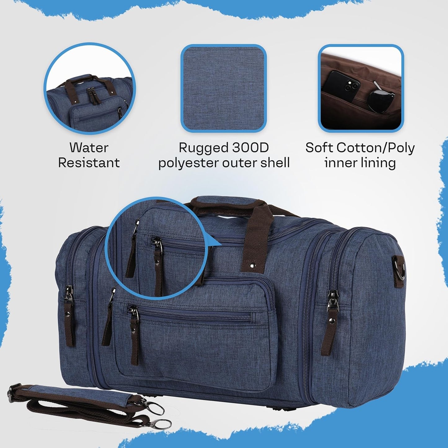 Duffle Bag for Travel 20–23” Expandable (40L) – Lightweight Water-Resistant Carry On Weekender with Multiple Pockets & Shoulder Strap – Airline Approved Travel Duffel Bags for Men & Women