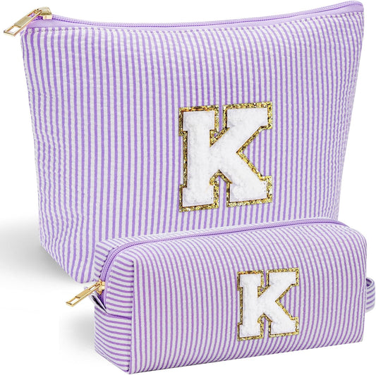 YOOLIFE Purple Makeup Bag for Girls- Personalized Cute Makeup Pouch for Girlfriend Bridesmaid Wife | Cosmetic Travel Toiletry Bag for Friend | Birthday Gift Idea for Her Mom Preppy Makeup Bag Gift K