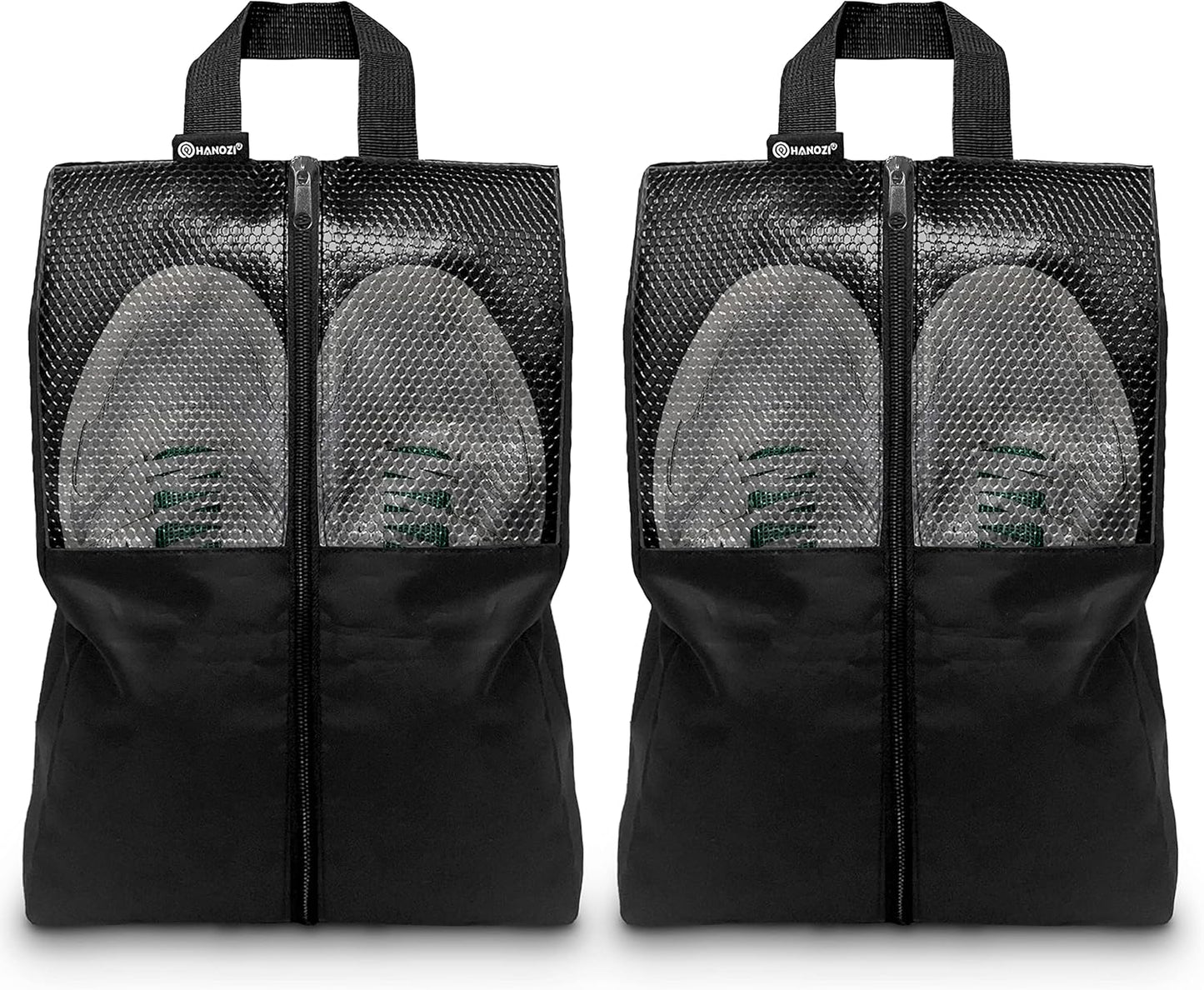Shoe Bags For Travel, Used As For Storage or Shoe Travel Bag, Space Saving When Travelling With This Travel Shoe Bags For Packing, Featuring Waterproof Nylon Sneaker Bag. (Black, 2 Pack, Large)