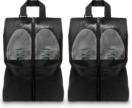 Shoe Bags For Travel, Used As For Storage or Shoe Travel Bag, Space Saving When Travelling With This Travel Shoe Bags For Packing, Featuring Waterproof Nylon Sneaker Bag. (Black, 2 Pack, Large)