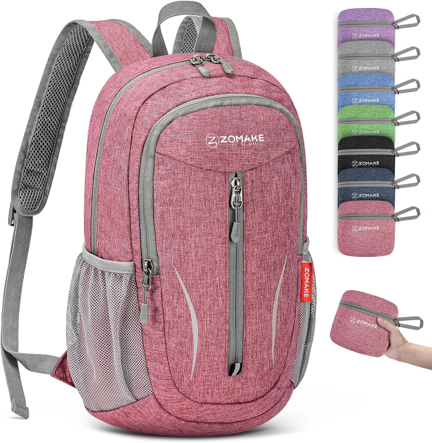 ZOMAKE Ultra Lightweight Packable Backpack 10L,Small Foldable Backpacks Hiking Water Resistant Collapsible Daypack for Women Men(Pink-C1)