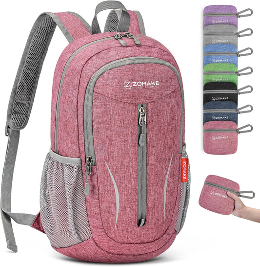 ZOMAKE Ultra Lightweight Packable Backpack 10L,Small Foldable Backpacks Hiking Water Resistant Collapsible Daypack for Women Men(Pink-C1)