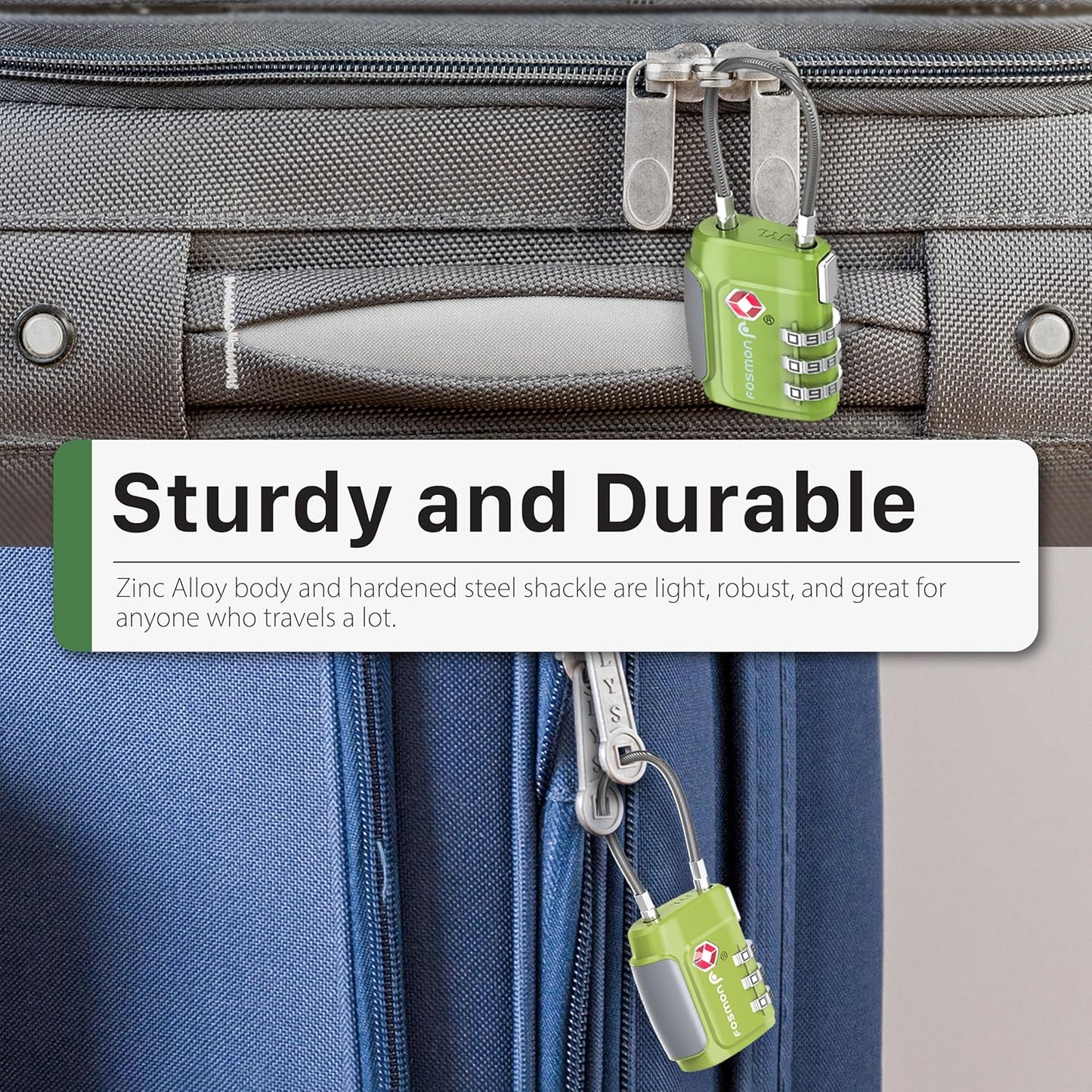 Fosmon TSA Approved Cable Locks for Luggage, Suitcase Locks with Push Release Button, 3 Digit Long Shackle Combo Wire Locks for Backpack, Gym Locker