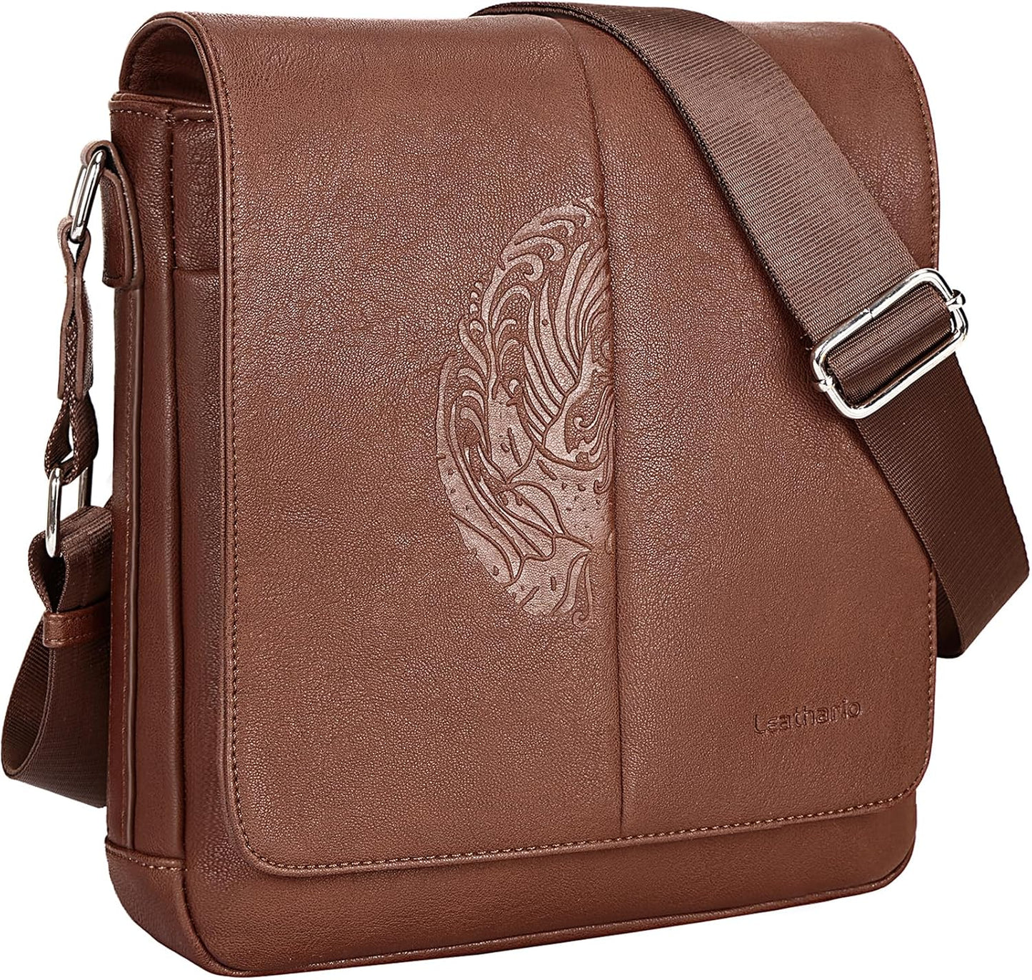 Leathario Men's Crossbody Bag, Vegan Leather, Shoulder Purse Side Sling Satchel, Small Messenger for Travel Work Daily