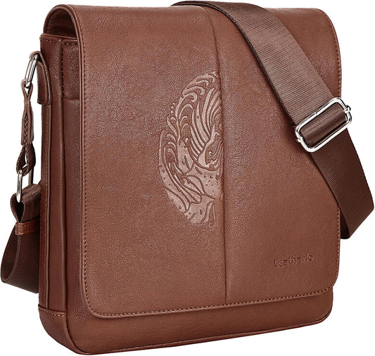 Leathario Men's Crossbody Bag, Vegan Leather, Shoulder Purse Side Sling Satchel, Small Messenger for Travel Work Daily