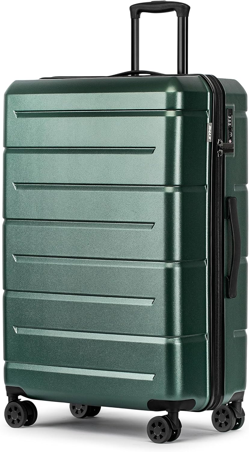 KYME 28 Inch Luggage TSA Approved Hardside Suitcases with Spinner Wheels Durable Large Travel Checked Rolling Luggage for Women Men Green