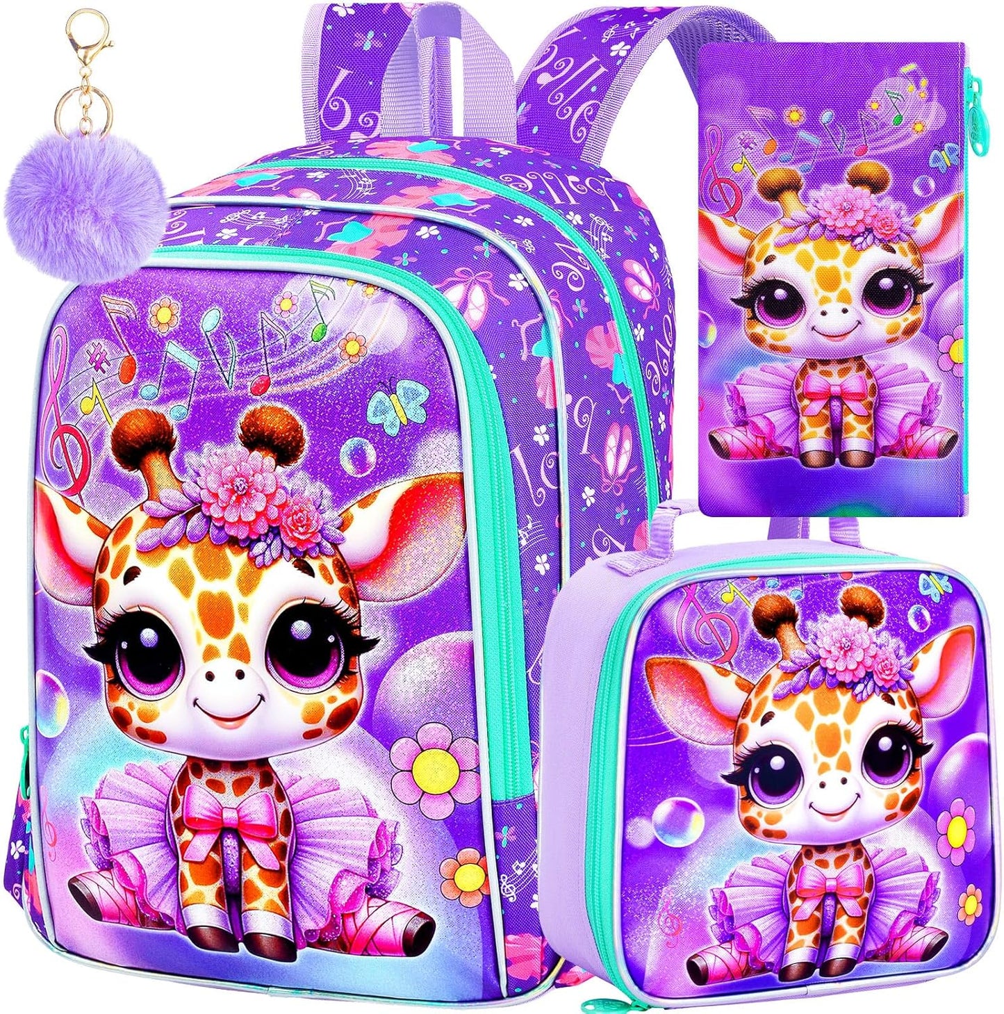 WZLVO 3PCS Kids Backpack for Girls, Unicorn Dinosaur Animal Prechool Elementary Kindergarten School Bookbag with Lunch Box