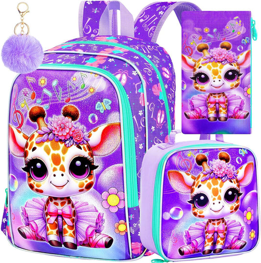 WZLVO 3PCS Kids Backpack for Girls, Unicorn Dinosaur Animal Prechool Elementary Kindergarten School Bookbag with Lunch Box