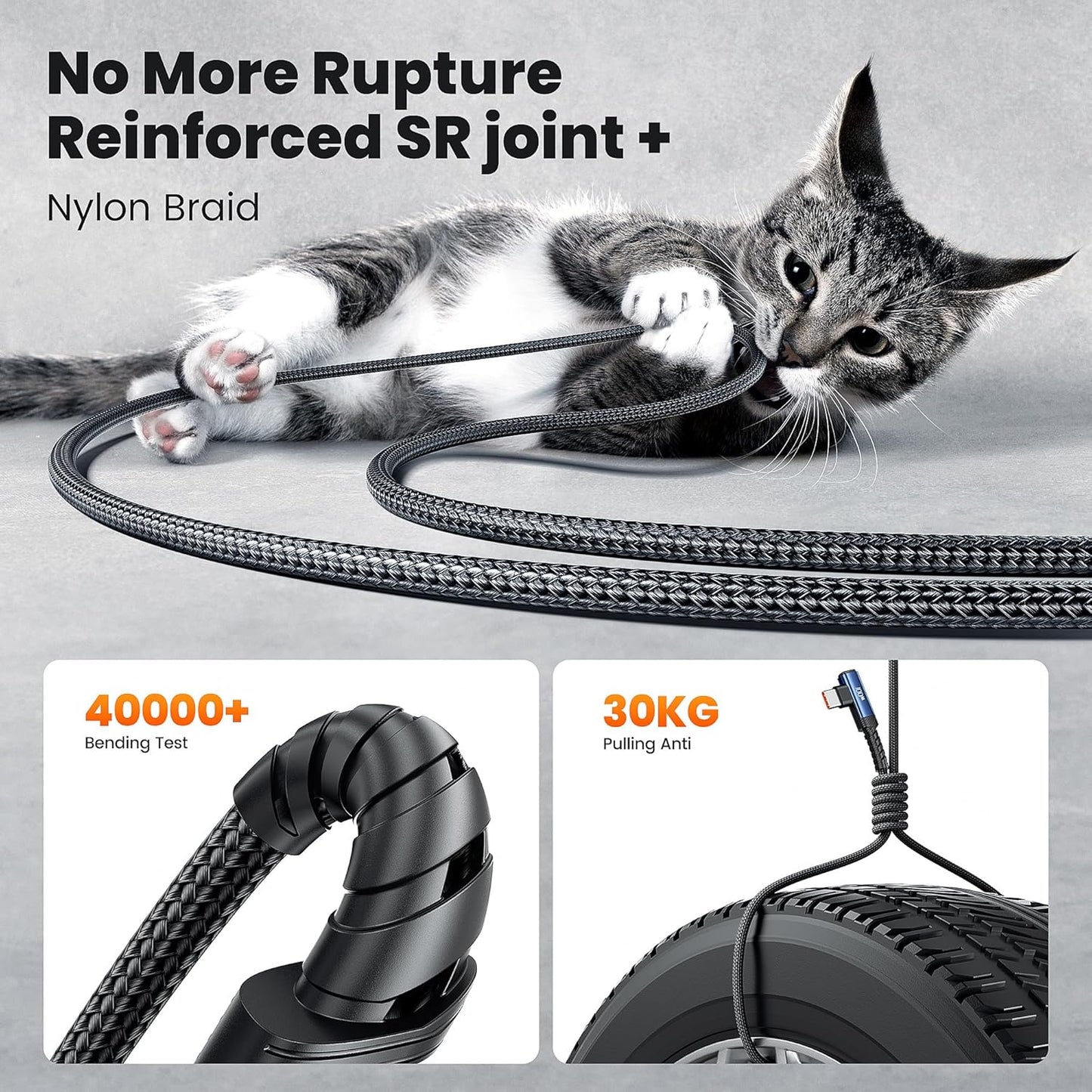 USB C Cable 10ft 100W Right Angle Fast Charging Cord, Nylon Braided USB 2.0 Cable for iPhone 17 16 15 Pro Plus Pro Max Air, iPad Pro, Samsung Galaxy S24 S23, Switch, MacBook Pro, Pixel