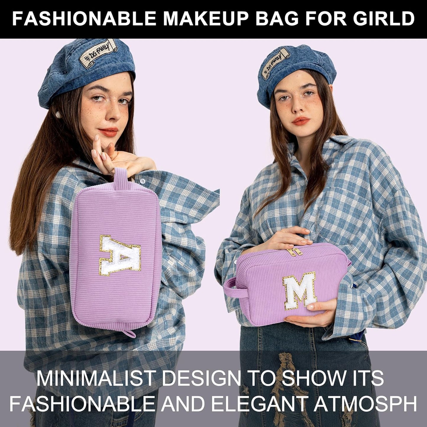 YOOLIFE Initial Travel Makeup Bag Cosmetic Bag - Teen Girl Gifts Trendy Stuff Friend Birthday Gifts