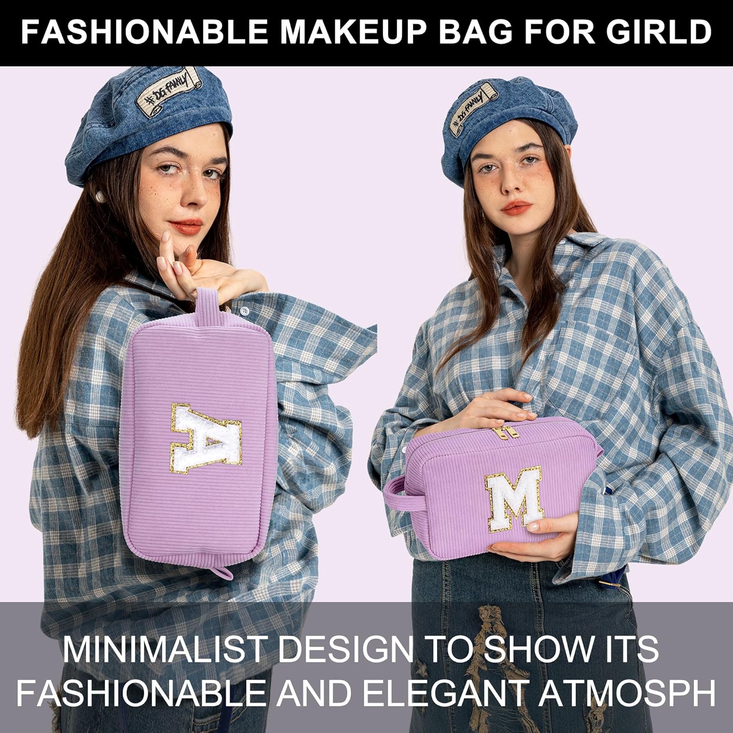 YOOLIFE Initial Travel Makeup Bag Cosmetic Bag - Teen Girl Gifts Trendy Stuff Friend Birthday Gifts