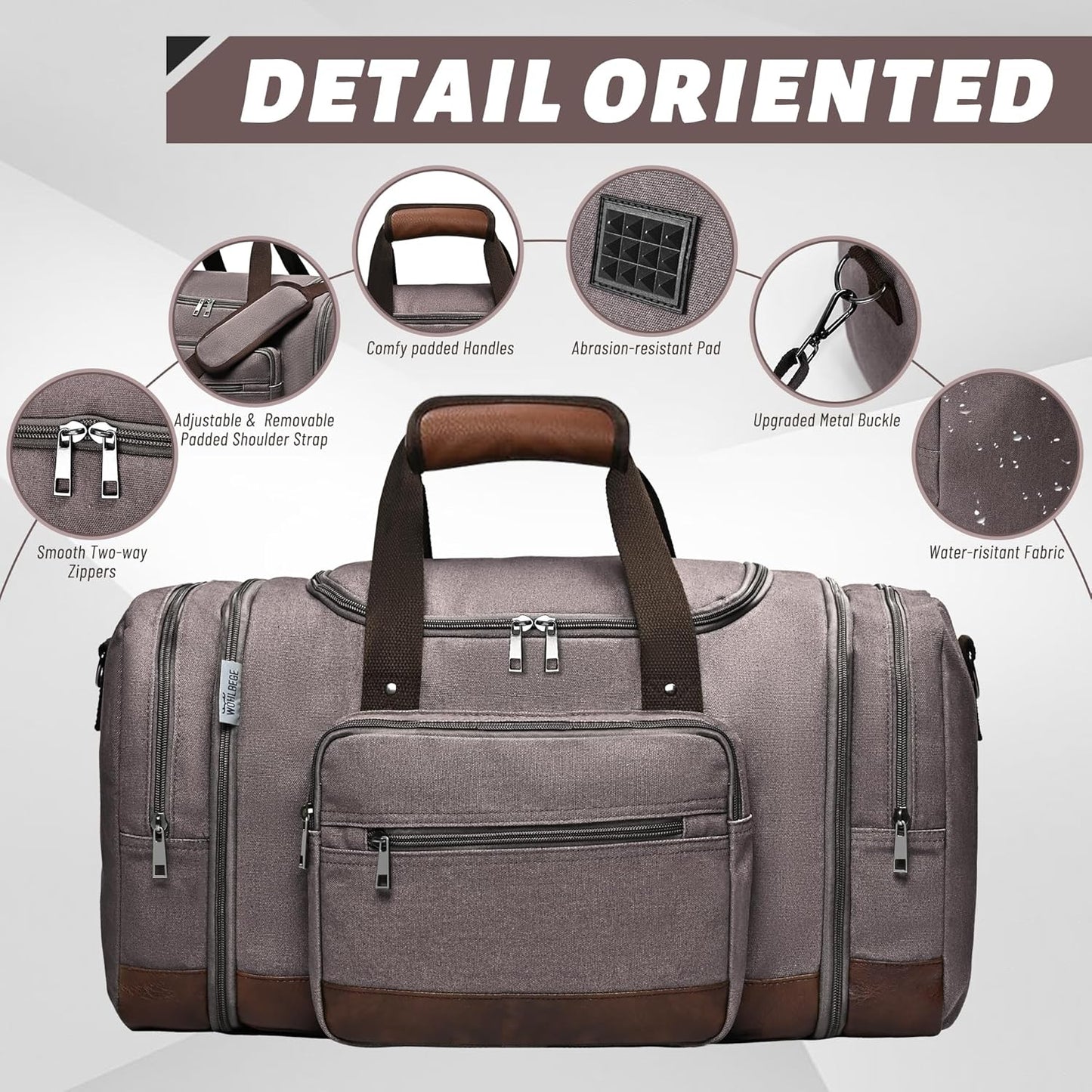 Wolhbege Duffle Bag for Travel,Mens Travel Bag & Carry On Bag for Men with Expandable Design and Luggage Sleeve –Duffel Bag for Gym, Weekender, Overnight Trips Grey