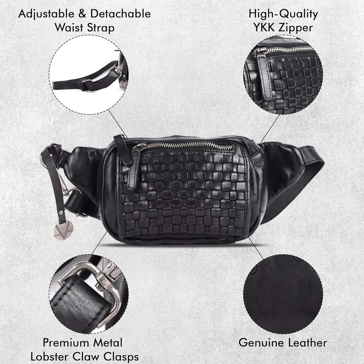 Genuine Leather Waist Bag Unisex, Waist Bag for Travel Trendy Casual Travelling Essentials Kept Bag Stylish, Durable, and Secure Travel Companion(VL-094-BLACK)