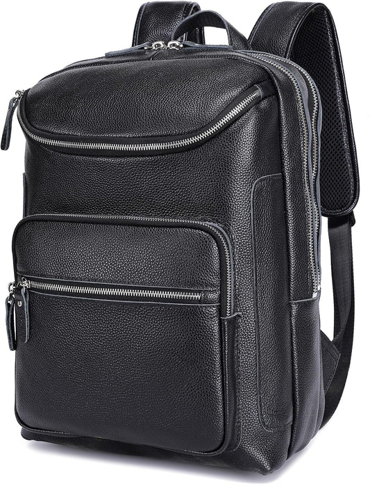 LANNSYNE Leather Backpack For Men, 15.6" Leather Laptop Backpack Hiking Travel Bag Camping Rucksack