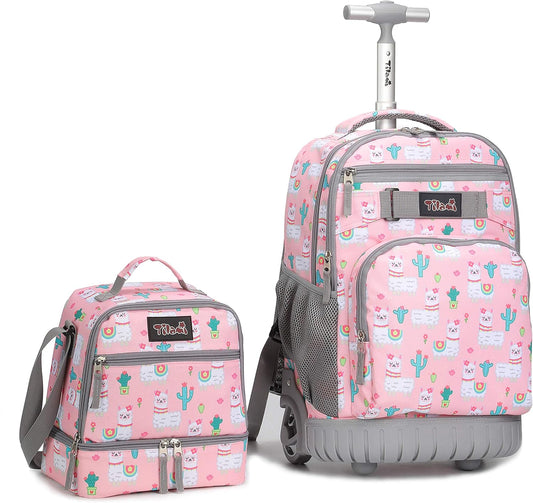 Tilami Rolling Backpack 19 inch with Lunch Bag Wheeled Laptop Backpack, Alpaca