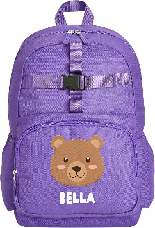 Let's Make Memories Personalized Kids Backpack - Backpack for School - For Animal Lovers - Back to School - Bookbag - Matching Lunchbox/Water Bottle Sold Separately - Purple - Bear