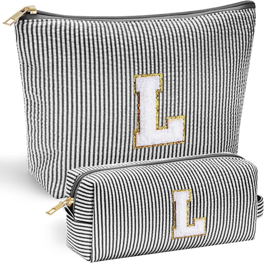 YOOLIFE Initial Makeup Bag - Trendy Monogram Cute Makeup Bags - Black