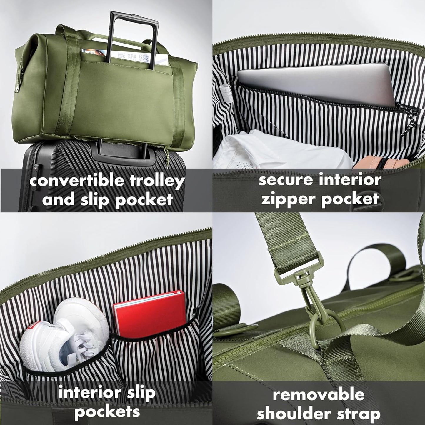 Fit & Fresh Premium Neoprene Weekender Bag With Trolley Sleeve - Large Overnight, Carry-on, Duffel, Gym, and Hospital Bag for Labor & Delivery