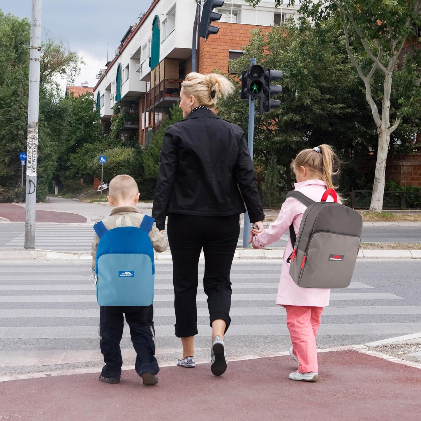 Color Block Backpacks for School Boys and Girls, 15 Inch Two Tone Colorful Small Travel Backpack for Kids (Grey)