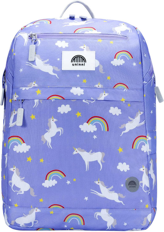 uninni 16" Kid's Backpack for Girls and Boys Age 6+ with Padded, and Adjustable Shoulder Straps. Fits for Height 3'9" Above Kids (Unicorn Purple)