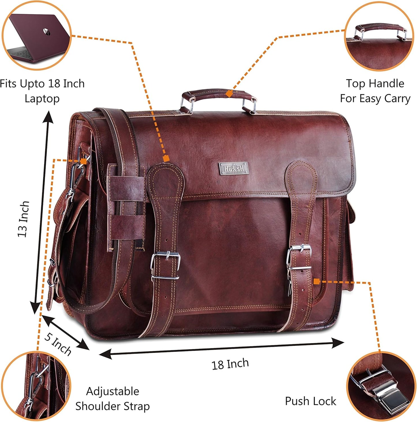 Brown Leather Messenger Bag For Men 18 Inch Big Women Shoulder Cross Body Brown Laptop Computer Briefcase Bag - Best Vintage Look