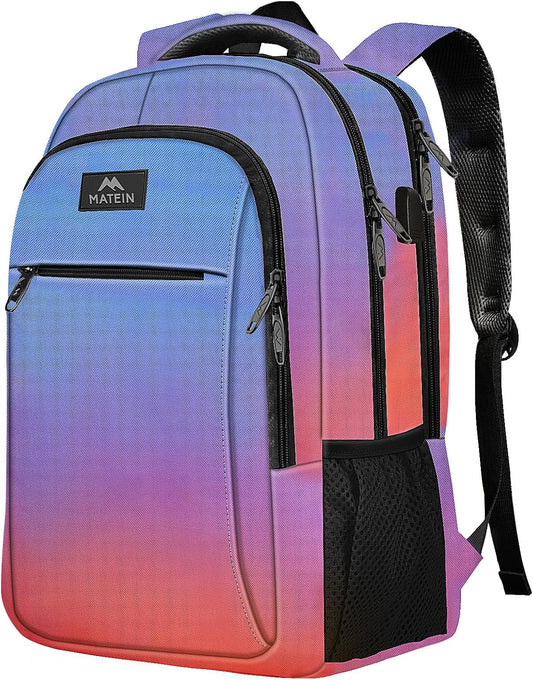 MATEIN Fashion Laptop Backpack, Slim Sturdy Travel Laptops Backpack with USB Charging Port, Anti Theft Water Resistant College Computer Bag Gift for Men & Women Fits 15.6 Inch Notebook