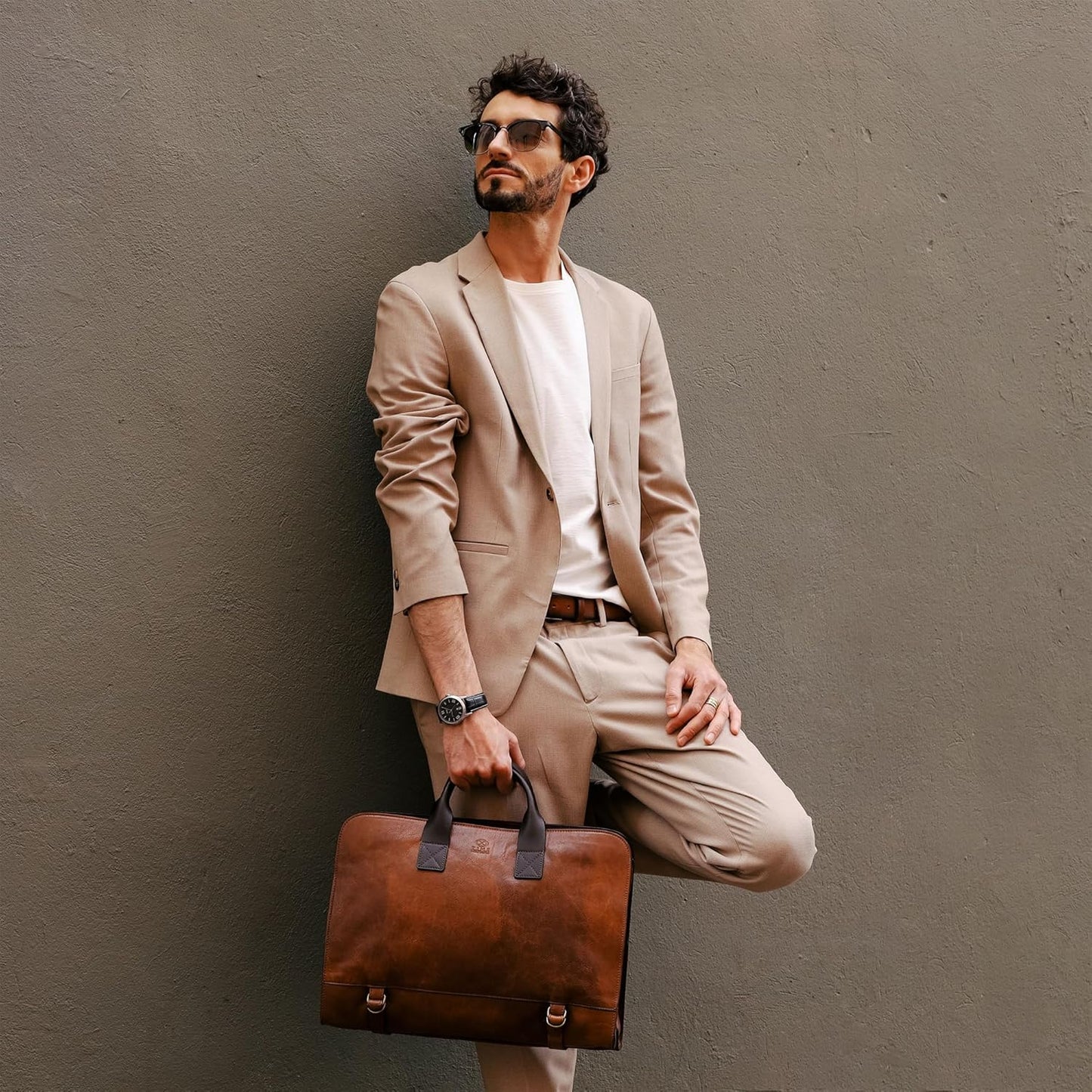 Time Resistance Leather Briefcase for Laptop Attache Case Messenger Bag for Men and Women