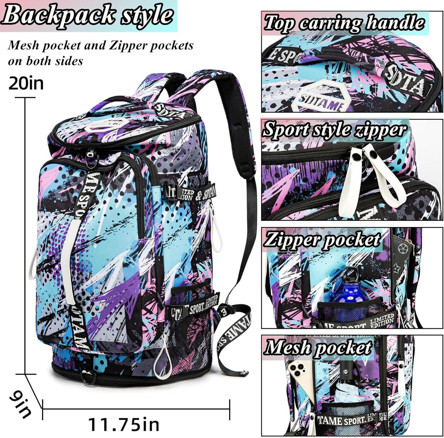 Gym Duffle Bag Backpack with Shoe Compartment,4 ways Travel Backpack for Women and Men,Multi-Functional Weekender bag with Waterproof Layer&Laptop Compartment for Fitness, Travel,Camping