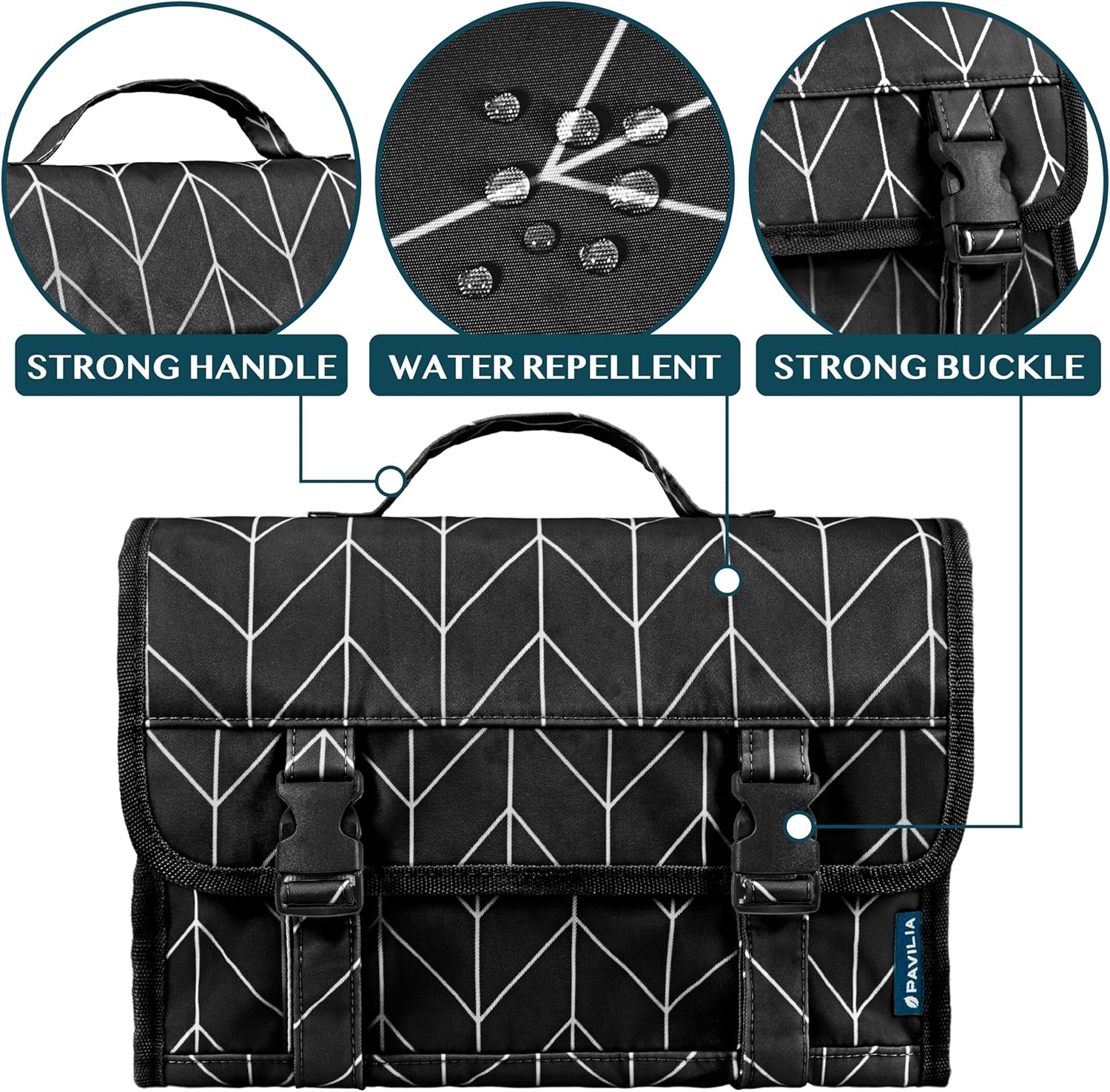 PAVILIA Travel Hanging Toiletry Bag for Women Men, Large Capacity Makeup Bag Kit, Waterproof