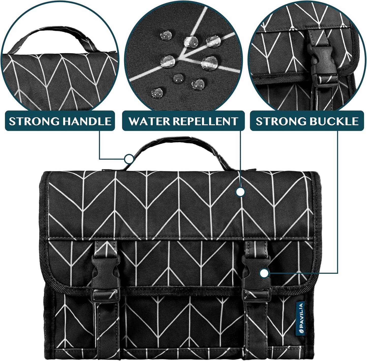 PAVILIA Travel Hanging Toiletry Bag for Women Men, Large Capacity Makeup Bag Kit, Waterproof