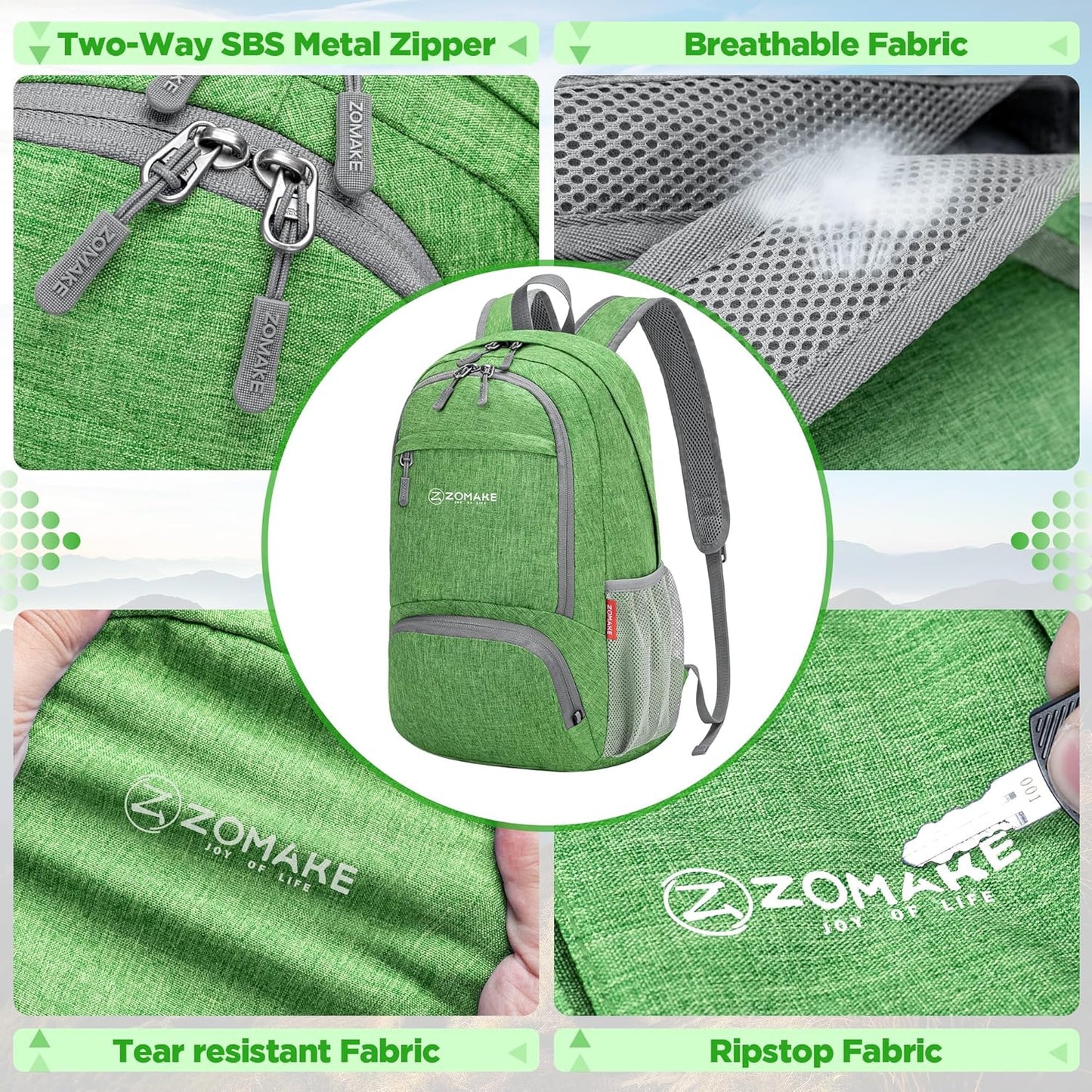 ZOMAKE Ultra Lightweight Packable Backpack 25L,Small Foldable Backpacks Hiking Water Resistant Collapsible Daypack for Women Men(Dark Green-A3)