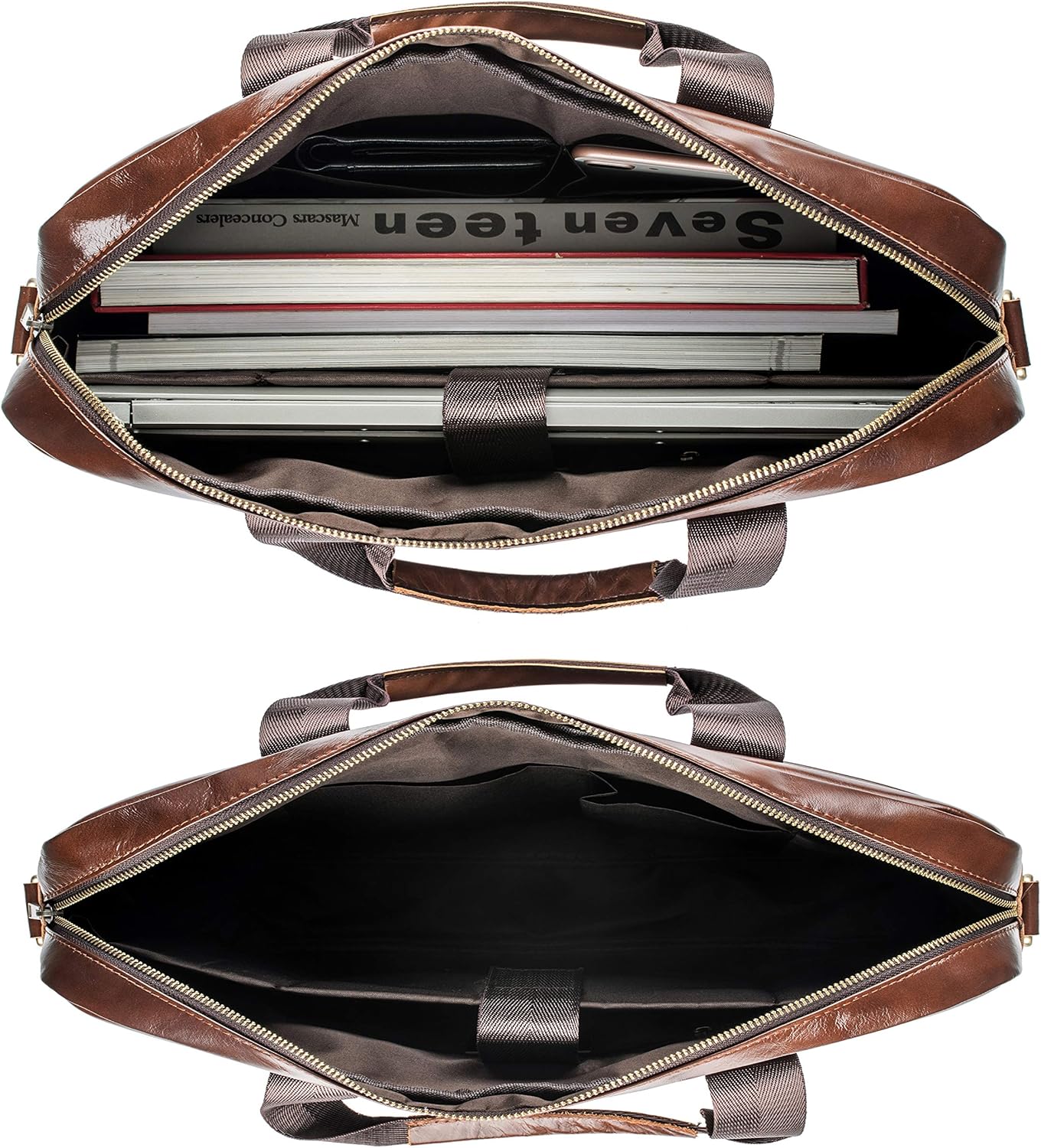 POKOFO Genuine Leather Briefcase Laptop Messenger Bag for Men with Padded Protection Fits 14 Inch Laptop